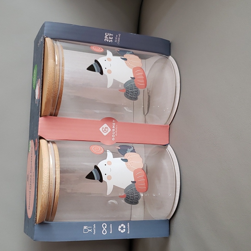 2 pk glass storage ghost and pumpkins fall containers NIB
